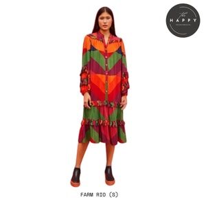 Farm Rio Juliana Stripes Ruffle Midi Dress (S)